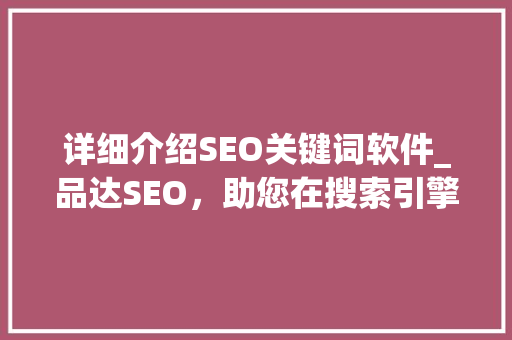 详细介绍SEO关键词软件_品达SEO，助您在搜索引擎中脱颖而出