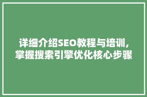 详细介绍SEO教程与培训,掌握搜索引擎优化核心步骤