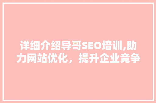详细介绍导哥SEO培训,助力网站优化，提升企业竞争力
