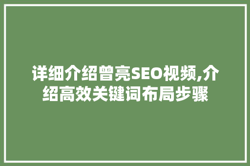 详细介绍曾亮SEO视频,介绍高效关键词布局步骤