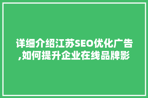 详细介绍江苏SEO优化广告,如何提升企业在线品牌影响力