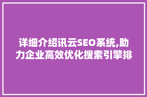 详细介绍讯云SEO系统,助力企业高效优化搜索引擎排名