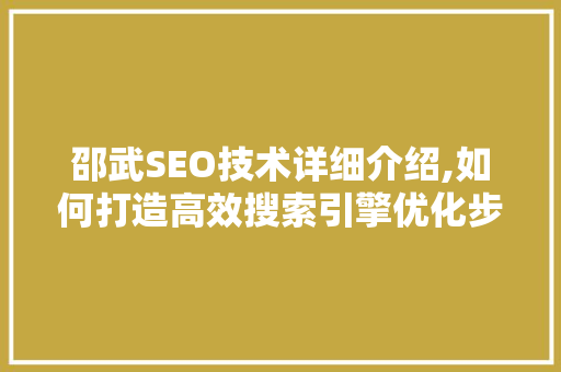 邵武SEO技术详细介绍,如何打造高效搜索引擎优化步骤