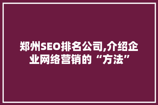 郑州SEO排名公司,介绍企业网络营销的“方法”