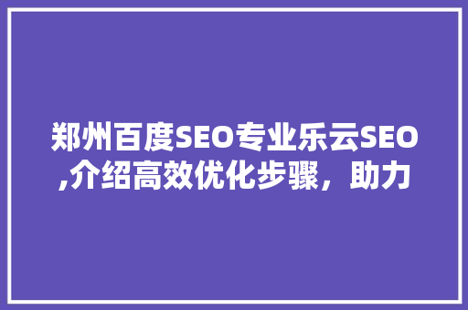 郑州百度SEO专业乐云SEO,介绍高效优化步骤，助力企业提升网络竞争力