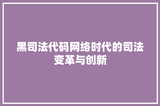 黑司法代码网络时代的司法变革与创新  第1张
