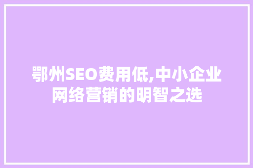 鄂州SEO费用低,中小企业网络营销的明智之选
