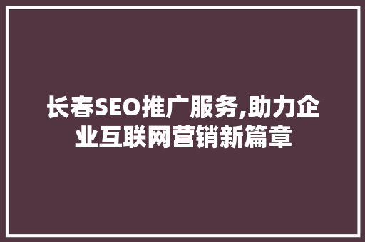 长春SEO推广服务,助力企业互联网营销新篇章