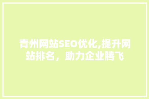 青州网站SEO优化,提升网站排名，助力企业腾飞