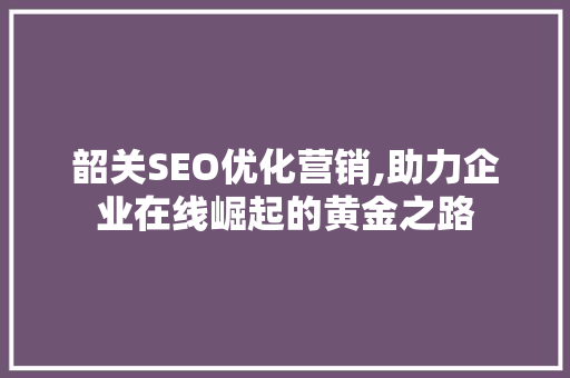 韶关SEO优化营销,助力企业在线崛起的黄金之路