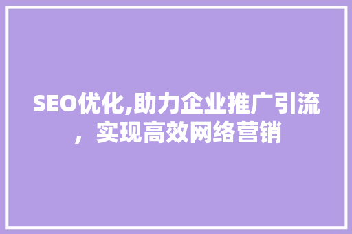 SEO优化,助力企业推广引流，实现高效网络营销