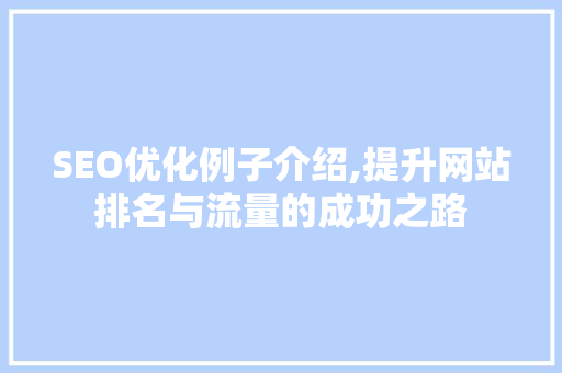 SEO优化例子介绍,提升网站排名与流量的成功之路