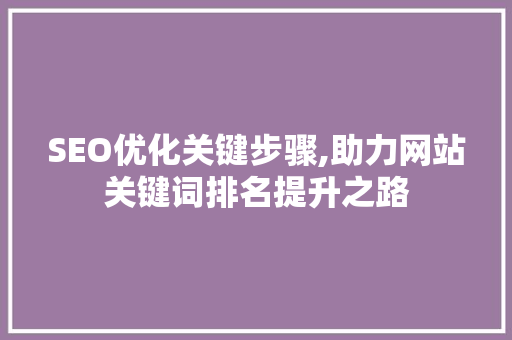 SEO优化关键步骤,助力网站关键词排名提升之路