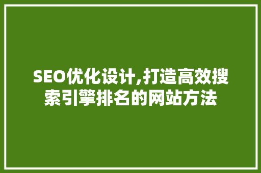 SEO优化设计,打造高效搜索引擎排名的网站方法
