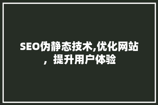 SEO伪静态技术,优化网站，提升用户体验