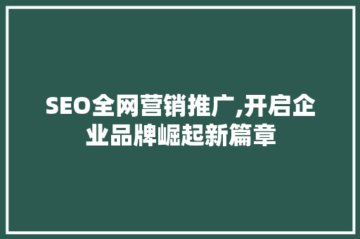 SEO全网营销推广,开启企业品牌崛起新篇章