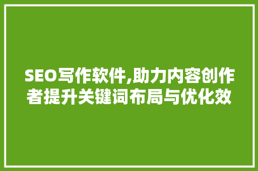 SEO写作软件,助力内容创作者提升关键词布局与优化效果