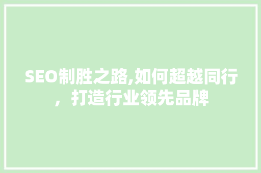 SEO制胜之路,如何超越同行，打造行业领先品牌