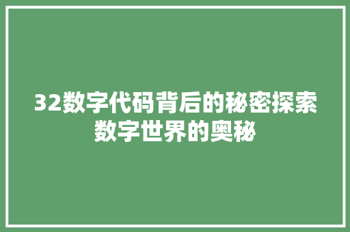 32数字代码背后的秘密探索数字世界的奥秘