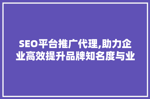 SEO平台推广代理,助力企业高效提升品牌知名度与业绩