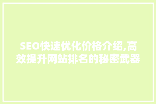 SEO快速优化价格介绍,高效提升网站排名的秘密武器