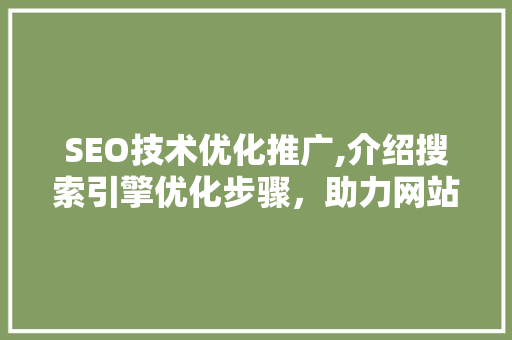 SEO技术优化推广,介绍搜索引擎优化步骤，助力网站排名提升