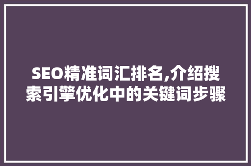 SEO精准词汇排名,介绍搜索引擎优化中的关键词步骤