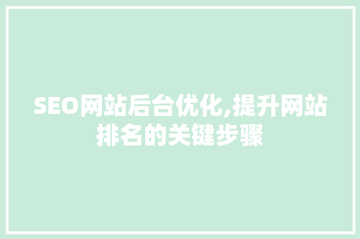 SEO网站后台优化,提升网站排名的关键步骤