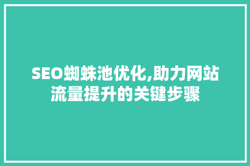 SEO蜘蛛池优化,助力网站流量提升的关键步骤
