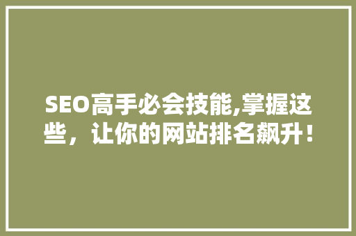 SEO高手必会技能,掌握这些，让你的网站排名飙升！
