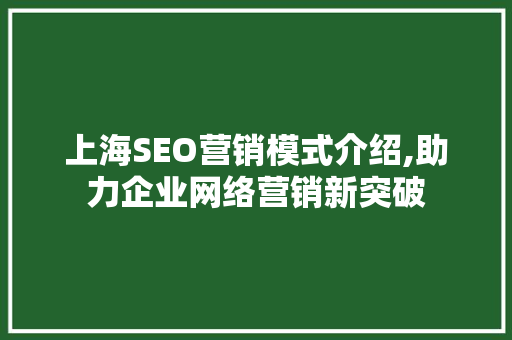 上海SEO营销模式介绍,助力企业网络营销新突破