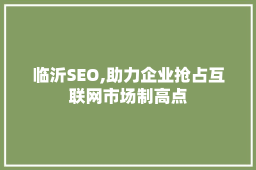临沂SEO,助力企业抢占互联网市场制高点