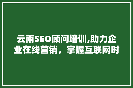 云南SEO顾问培训,助力企业在线营销，掌握互联网时代核心竞争力