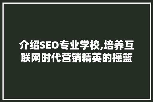 介绍SEO专业学校,培养互联网时代营销精英的摇篮