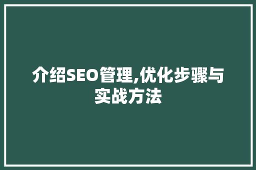 介绍SEO管理,优化步骤与实战方法