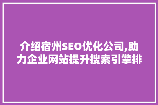 介绍宿州SEO优化公司,助力企业网站提升搜索引擎排名的方法