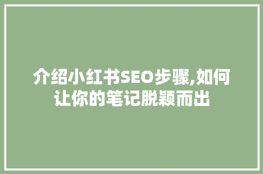 介绍小红书SEO步骤,如何让你的笔记脱颖而出