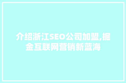 介绍浙江SEO公司加盟,掘金互联网营销新蓝海