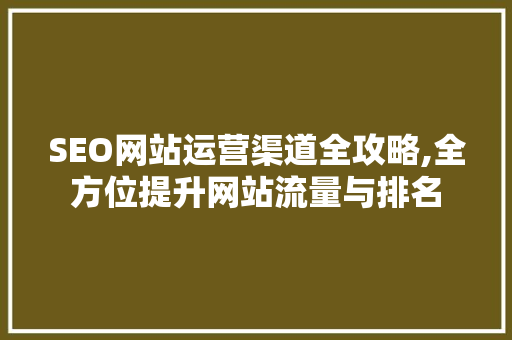SEO网站运营渠道全攻略,全方位提升网站流量与排名