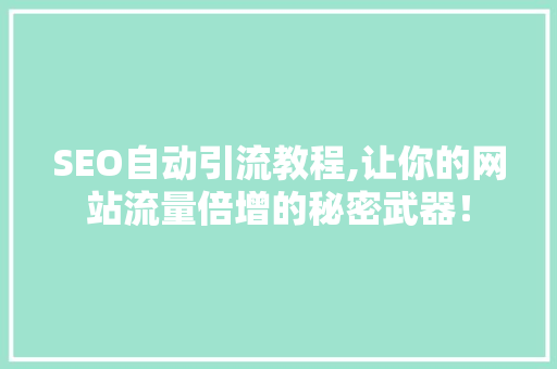 SEO自动引流教程,让你的网站流量倍增的秘密武器！