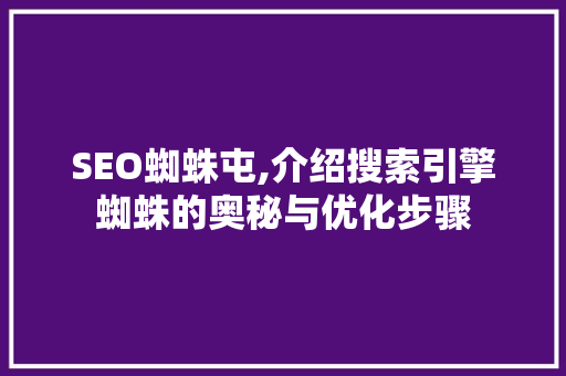 SEO蜘蛛屯,介绍搜索引擎蜘蛛的奥秘与优化步骤