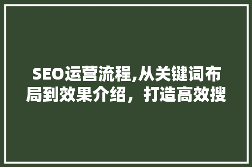 SEO运营流程,从关键词布局到效果介绍，打造高效搜索引擎优化步骤
