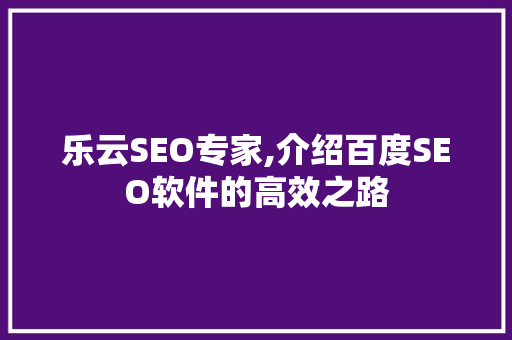 乐云SEO专家,介绍百度SEO软件的高效之路