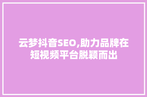 云梦抖音SEO,助力品牌在短视频平台脱颖而出