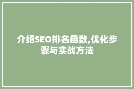 介绍SEO排名函数,优化步骤与实战方法