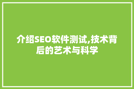 介绍SEO软件测试,技术背后的艺术与科学