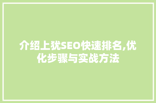 介绍上犹SEO快速排名,优化步骤与实战方法