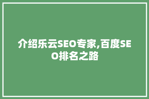 介绍乐云SEO专家,百度SEO排名之路