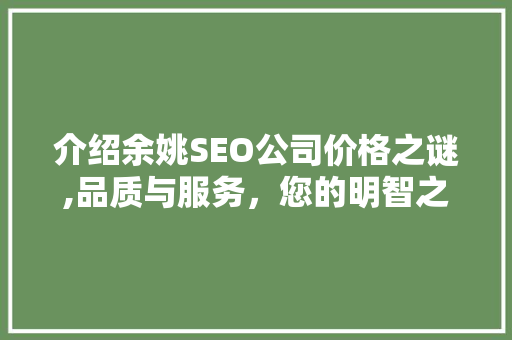 介绍余姚SEO公司价格之谜,品质与服务，您的明智之选