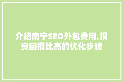 介绍南宁SEO外包费用,投资回报比高的优化步骤